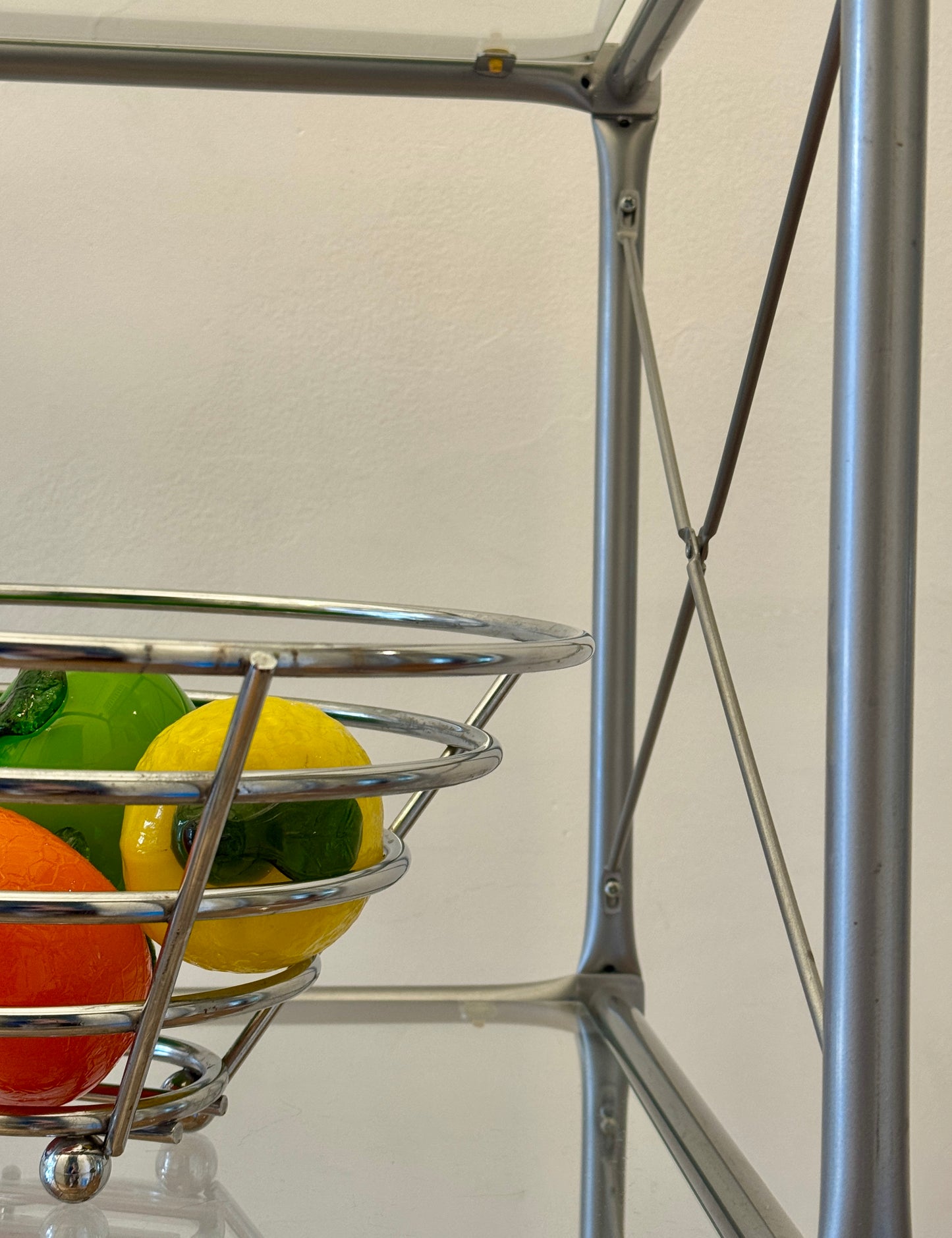 Vintage Chrome Wire Fruit Basket on Ball Feet
