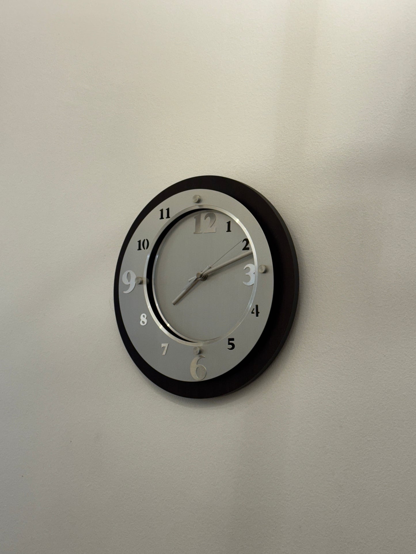 Vintage Y2K Brushed Silver & Wood Wall Clock
