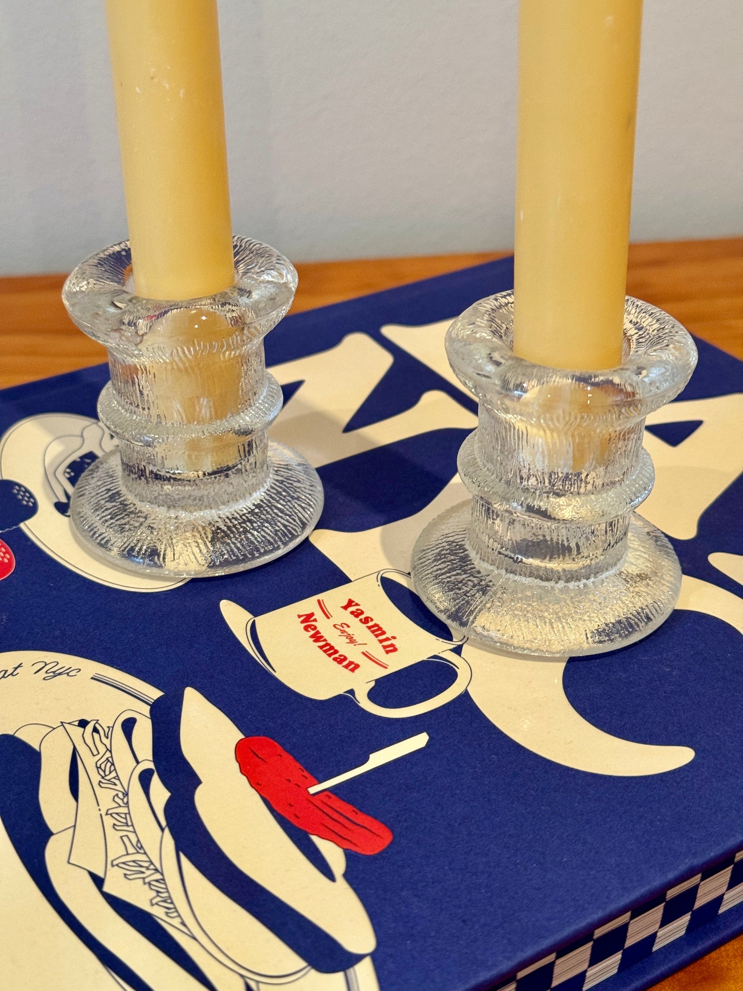 Vintage 1970s Pukeberg Sweden Textured Glass Candle Holders Set of 2 Staffan Gellerstedt Design