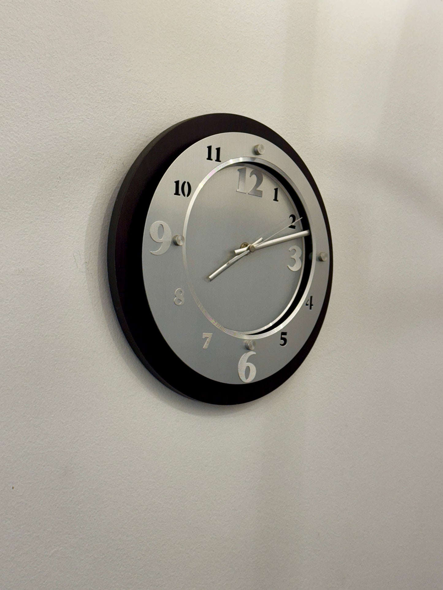 Vintage Y2K Brushed Silver & Wood Wall Clock