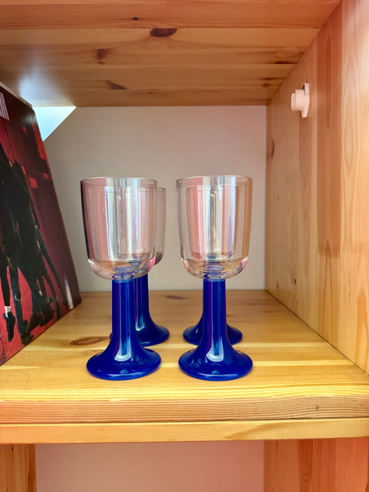 Set of 4 Vintage Blue Stem Plastic Wine Glasses