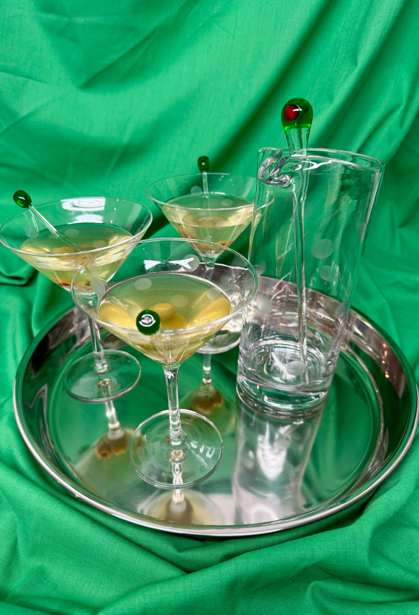 Vintage Martini Cocktail Set with Olive Stirrers Mid-Century Barware