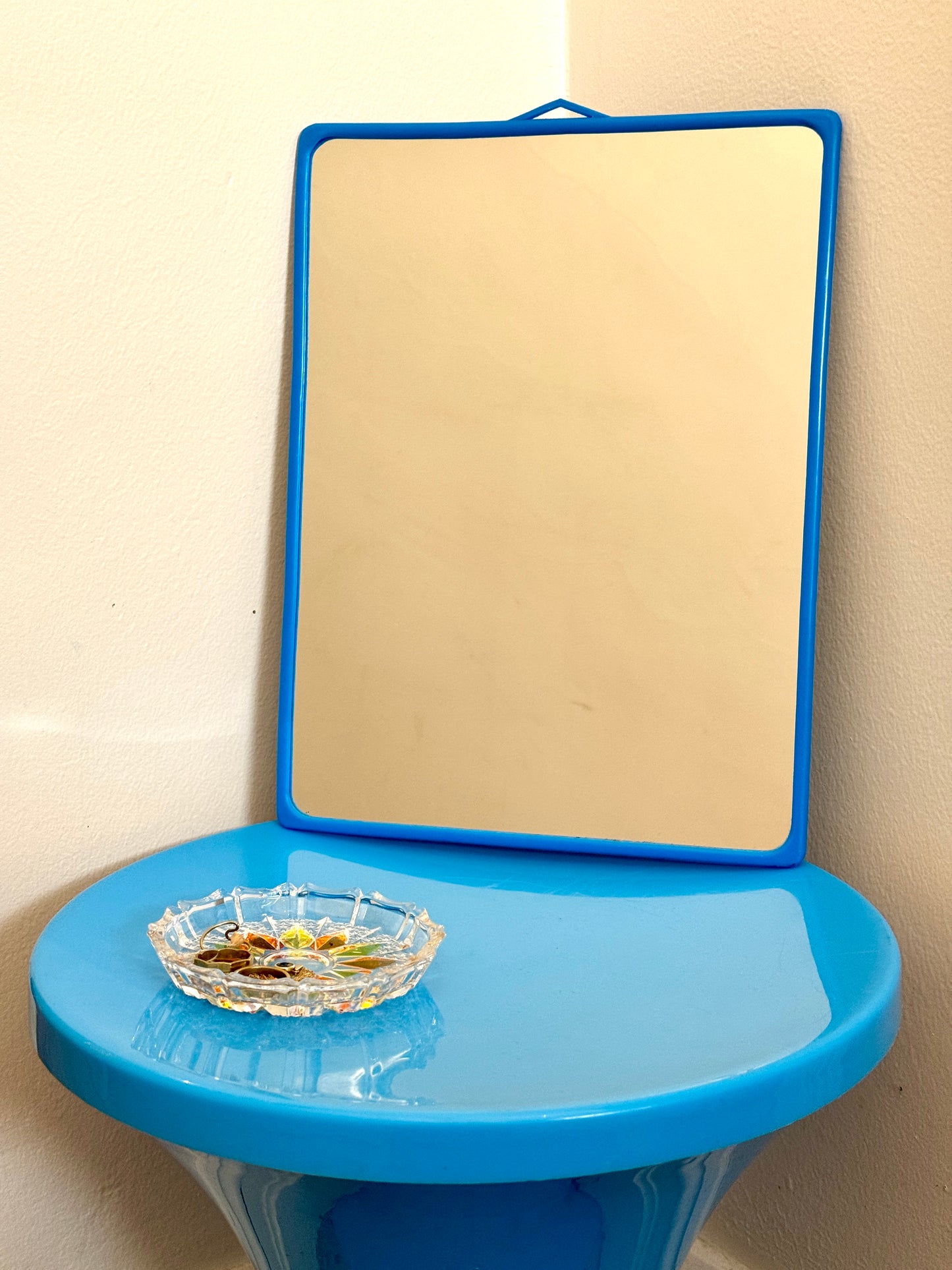 Vintage Plastic Blue Framed Mirror