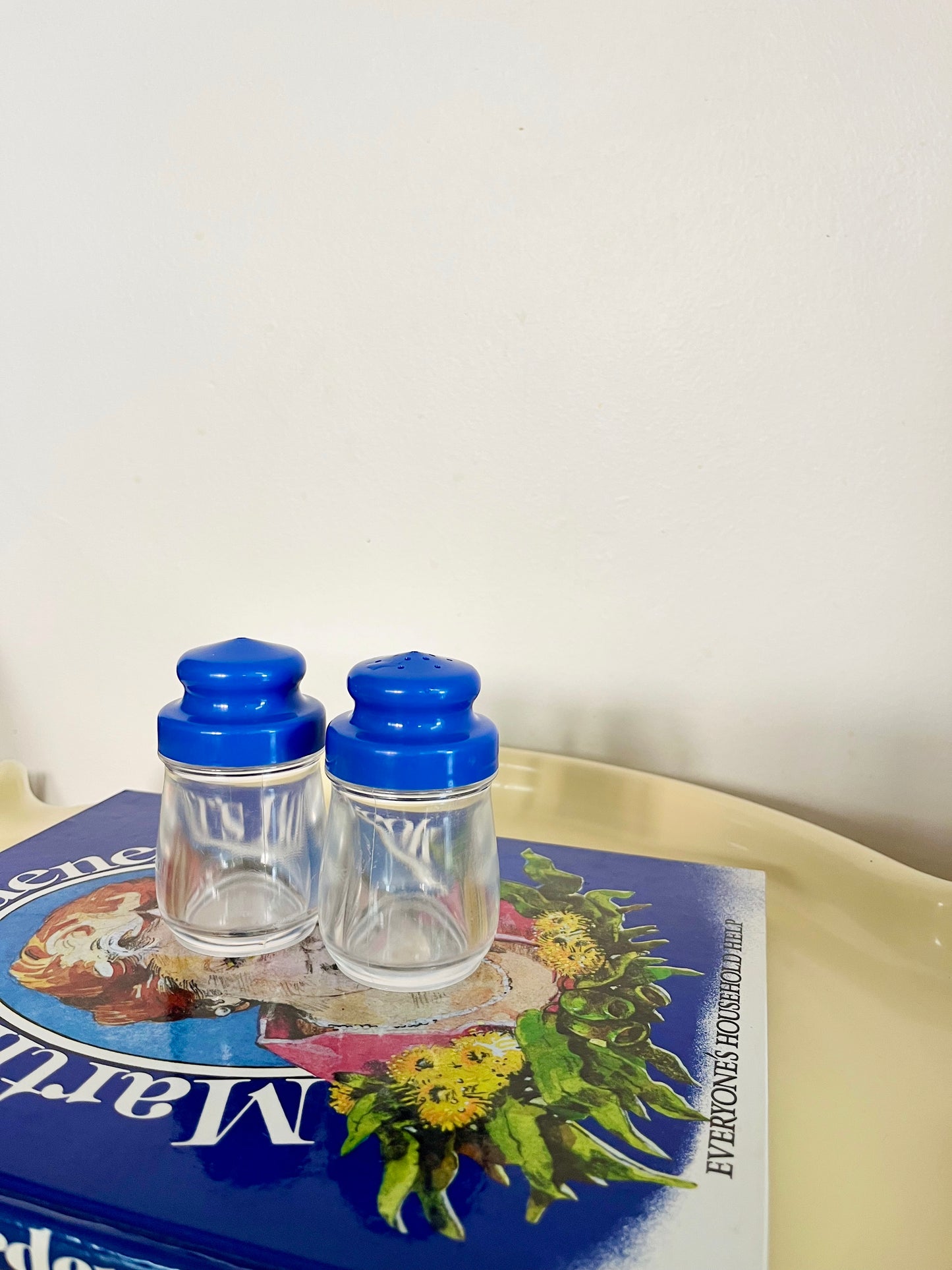 Vintage Blue & Clear Salt + Pepper Shaker Set