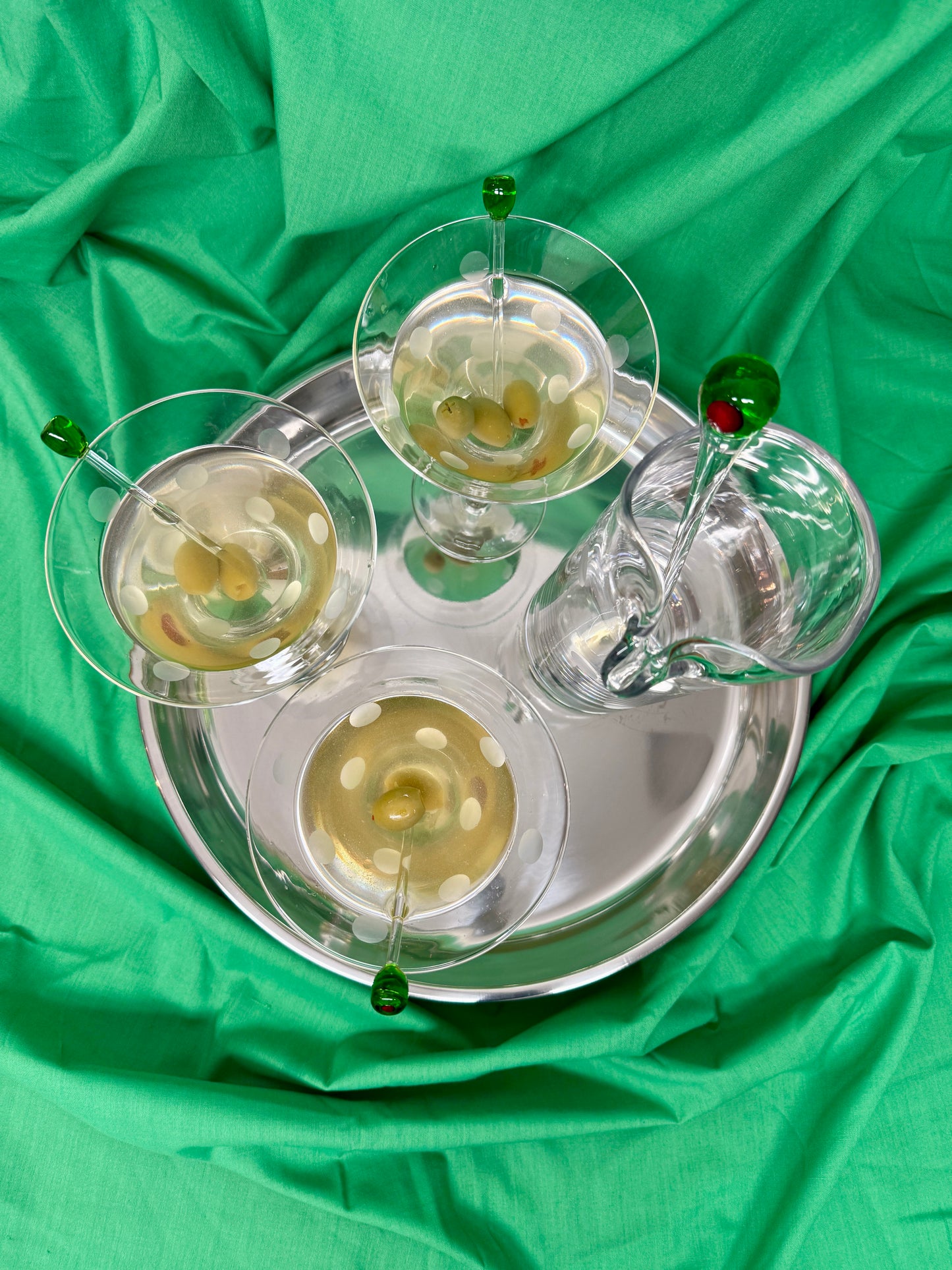 Vintage Martini Cocktail Set with Olive Stirrers Mid-Century Barware