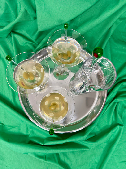 Vintage Martini Cocktail Set with Olive Stirrers Mid-Century Barware