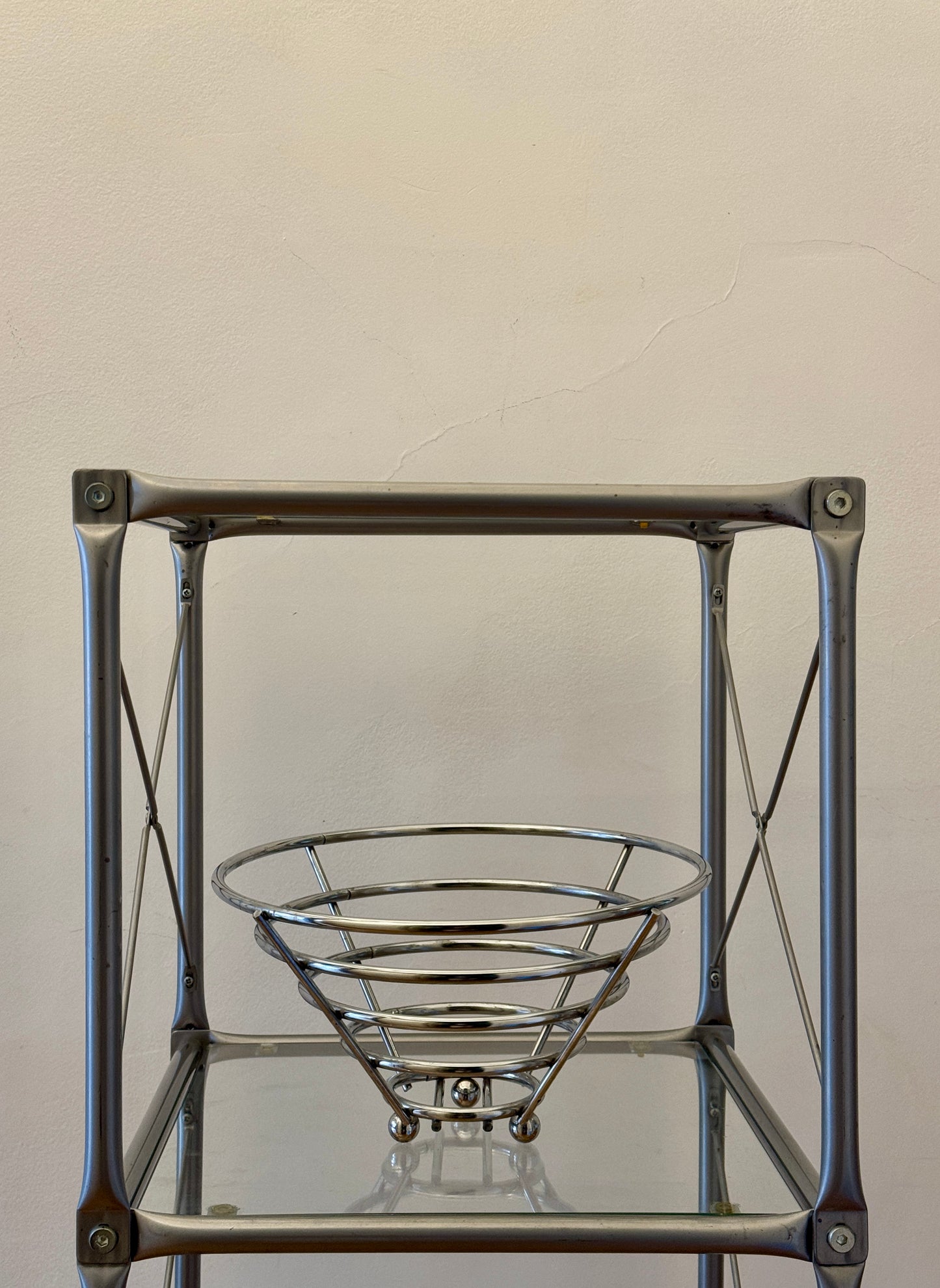 Vintage Chrome Wire Fruit Basket on Ball Feet