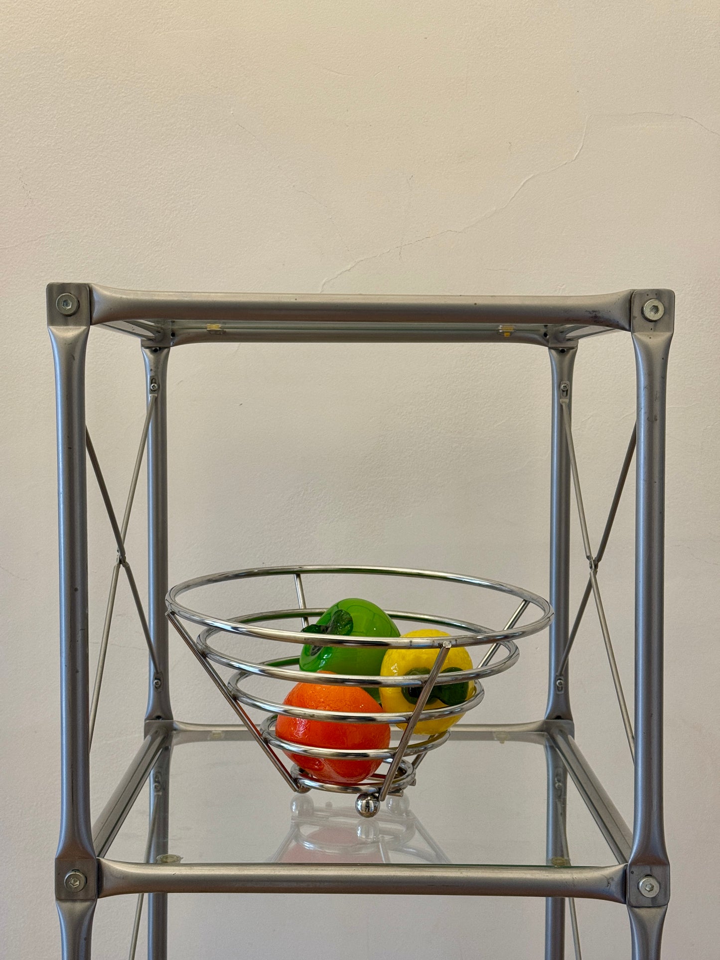 Vintage Chrome Wire Fruit Basket on Ball Feet