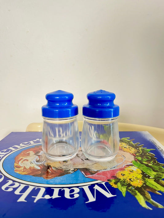 Vintage Blue & Clear Salt + Pepper Shaker Set