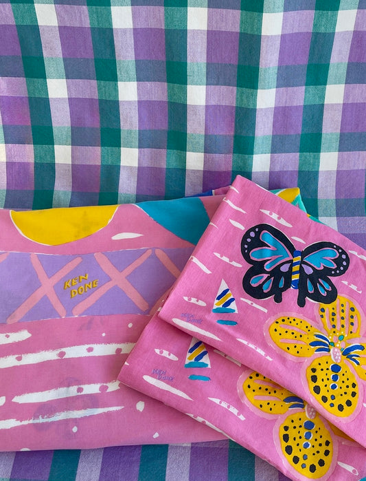 Vintage Ken Done Bedcover Set – Queen Size – Reversible Design – Butterfly & Floral Print – Made in Australia