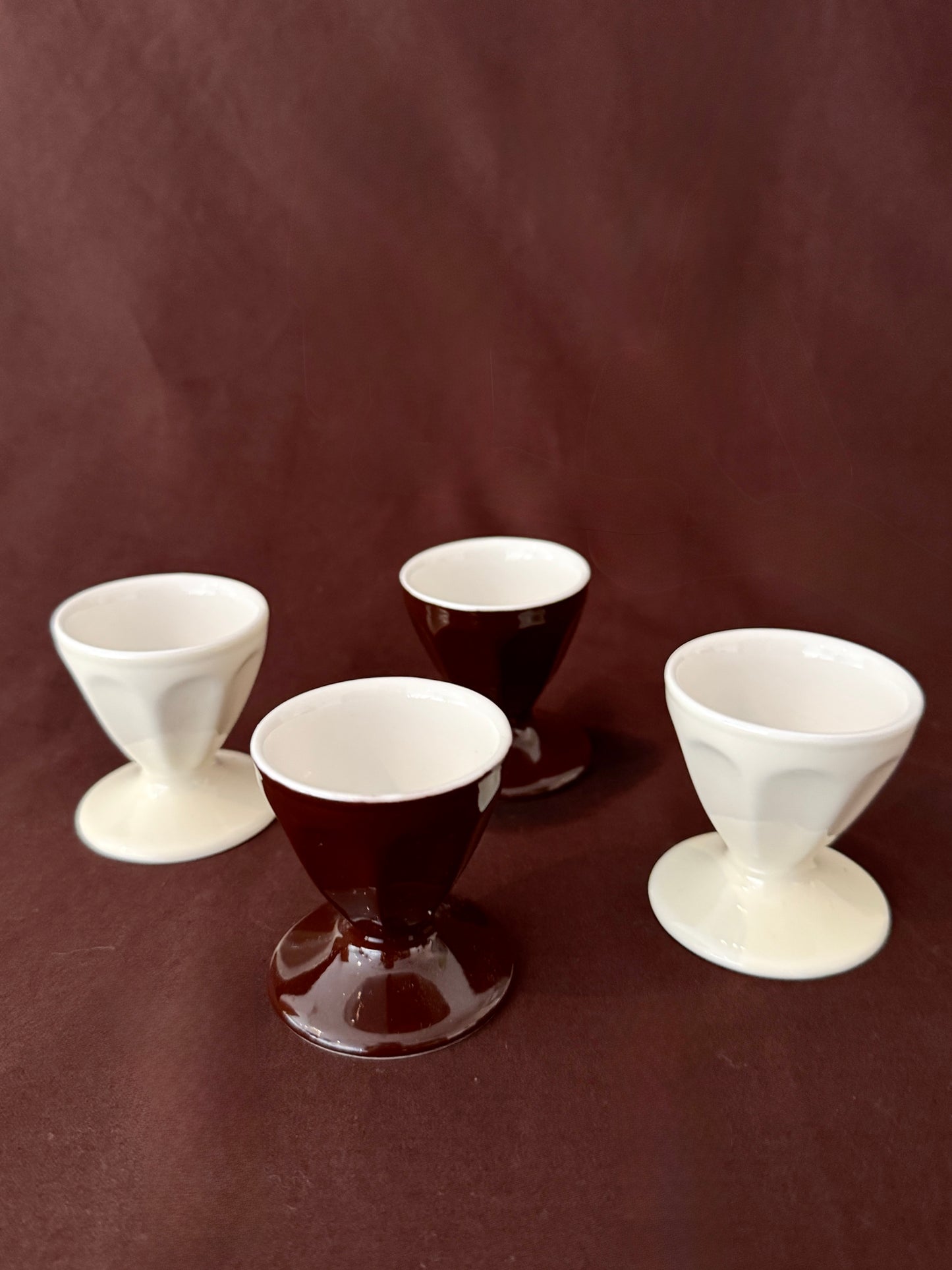Vintage Ceramic Egg Cups Set of 4 (Gloss Cream & Gloss Brown)