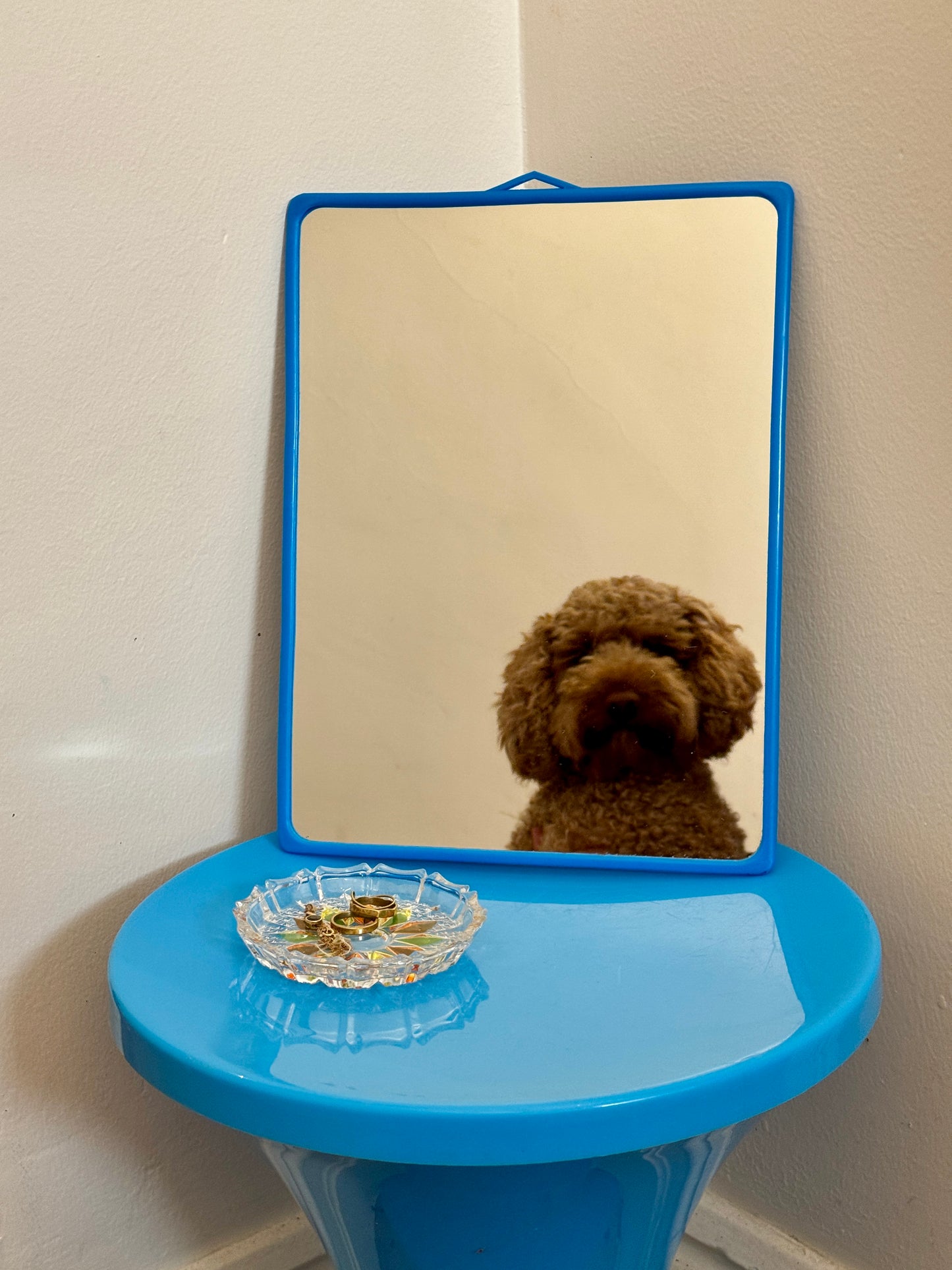 Vintage Plastic Blue Framed Mirror