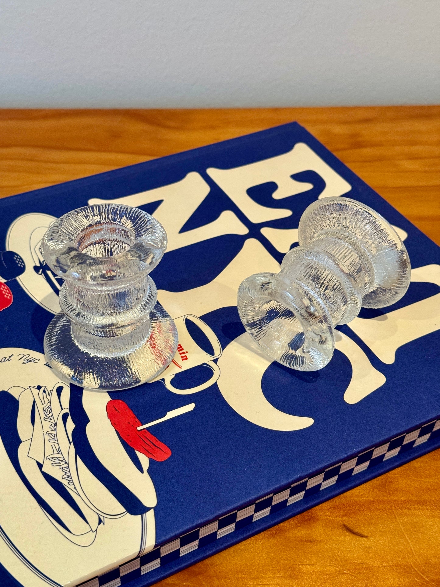 Vintage 1970s Pukeberg Sweden Textured Glass Candle Holders Set of 2 Staffan Gellerstedt Design