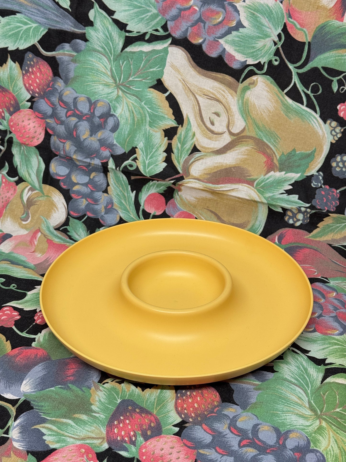 Vintage Yellow Dip Platter + Serving Fork Set