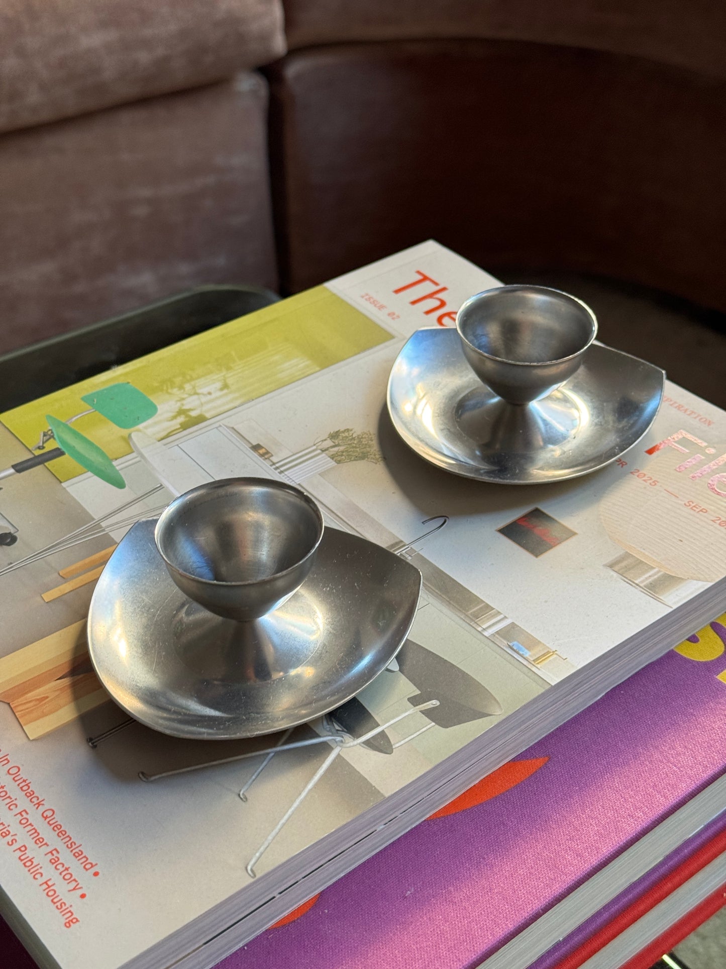 Pair of Vintage Modernist Metal Candle Holders