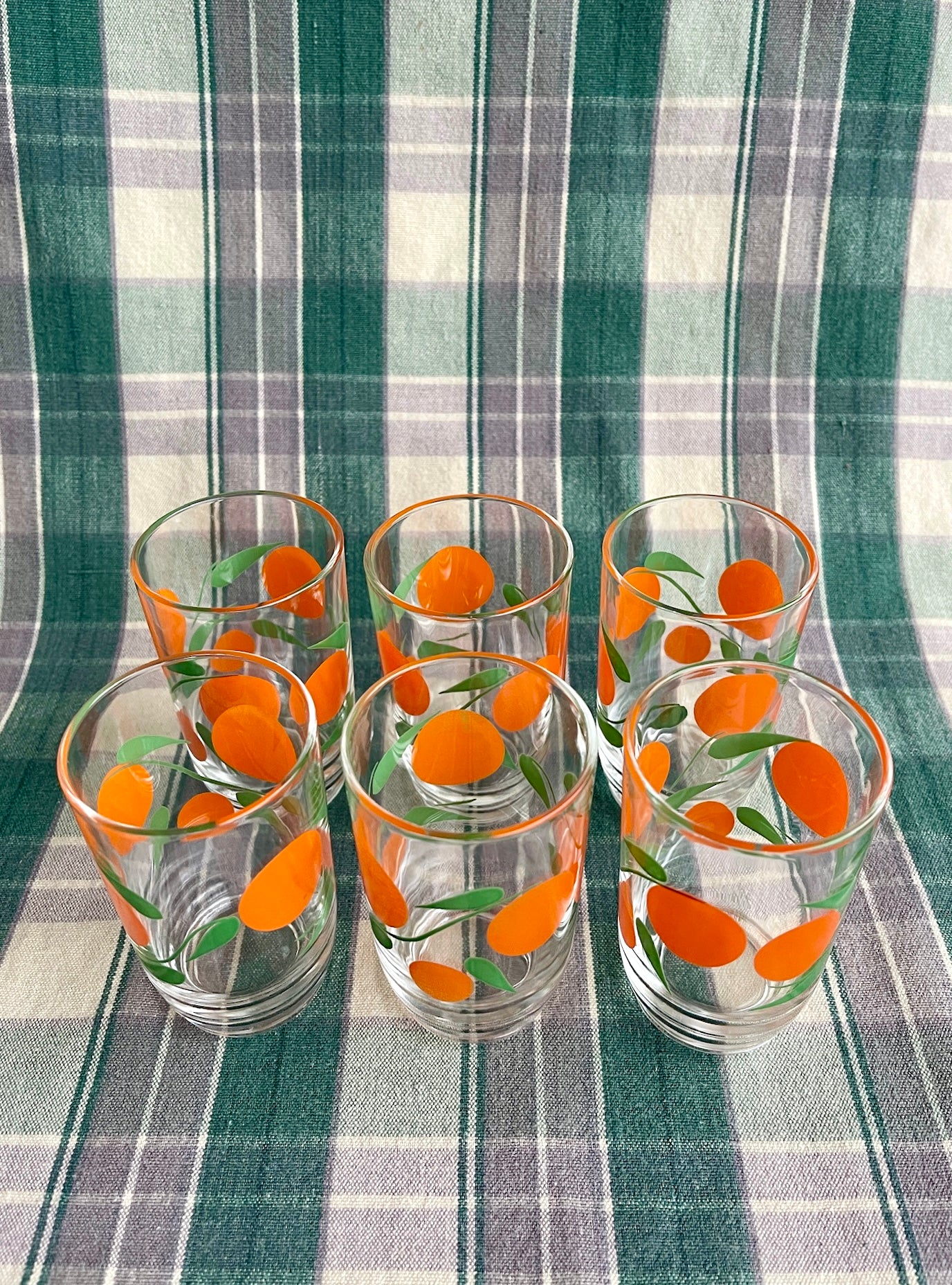 Vintage Citrus Print Glass Carafe with Juicer Lid + 6 glasses