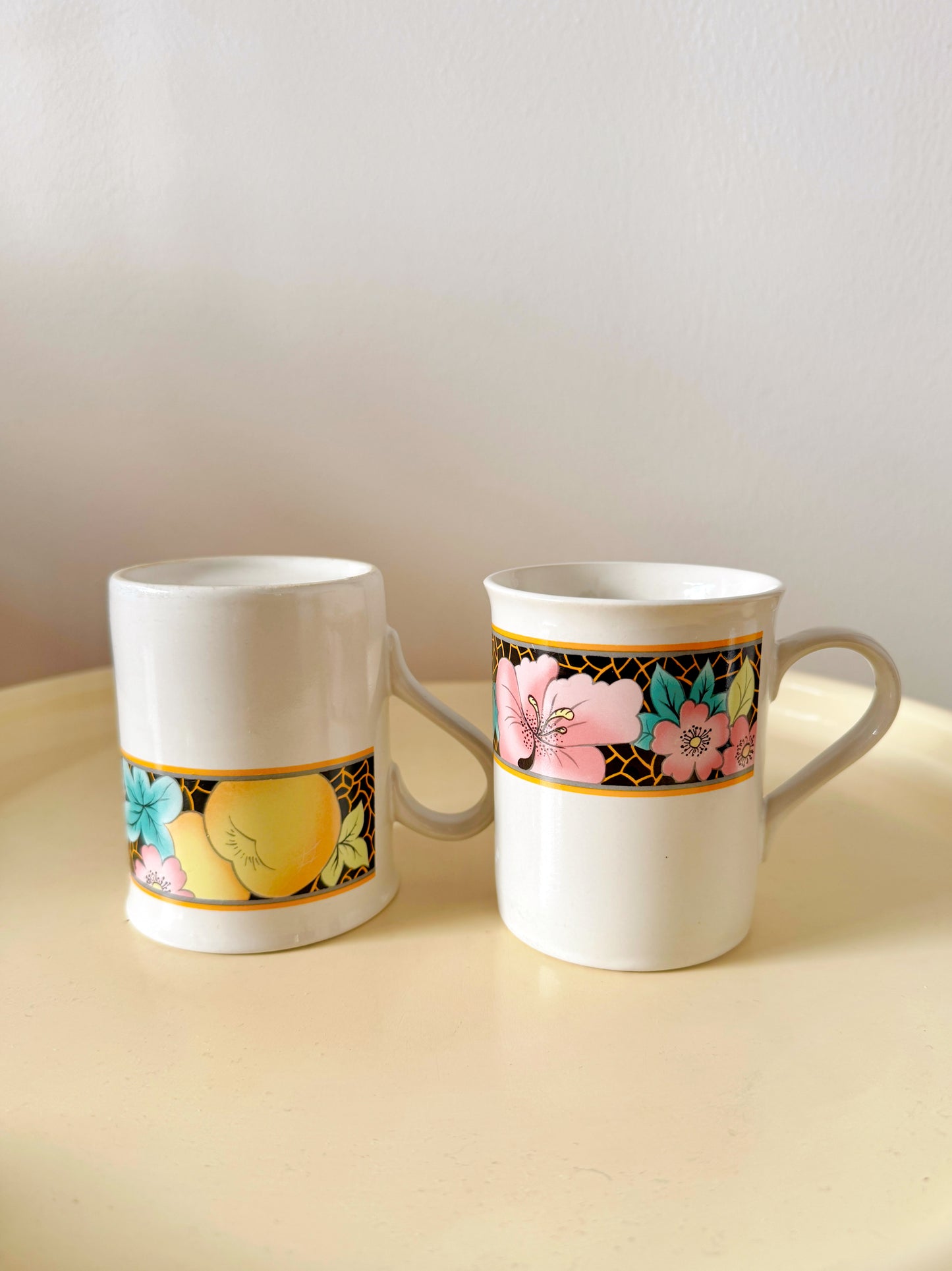 Vintage 1980s Symphony Japan Floral Mugs – Set of 4