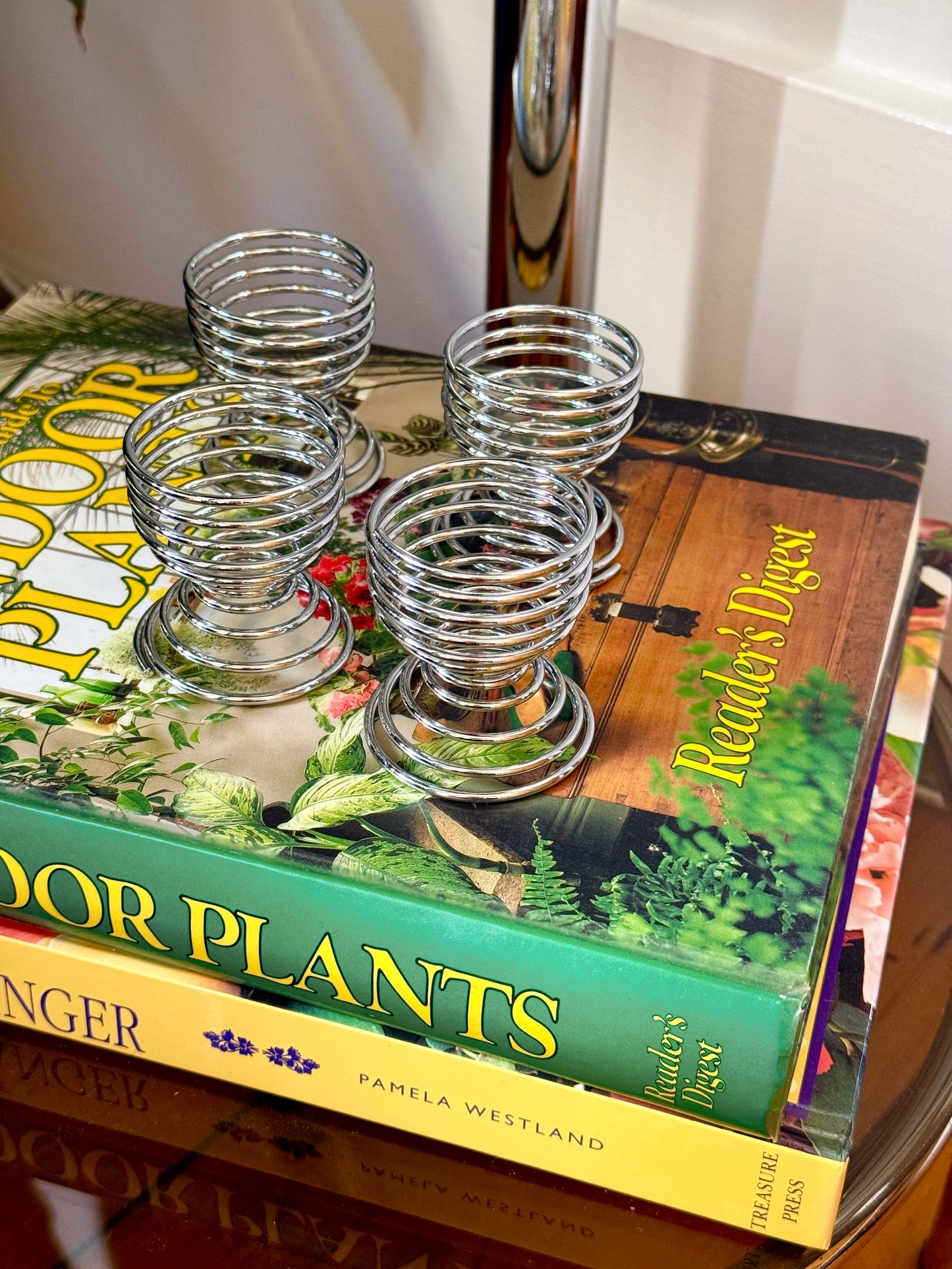 Vintage Chrome Spiral Egg Cups – Set of 4 Mid Century Style