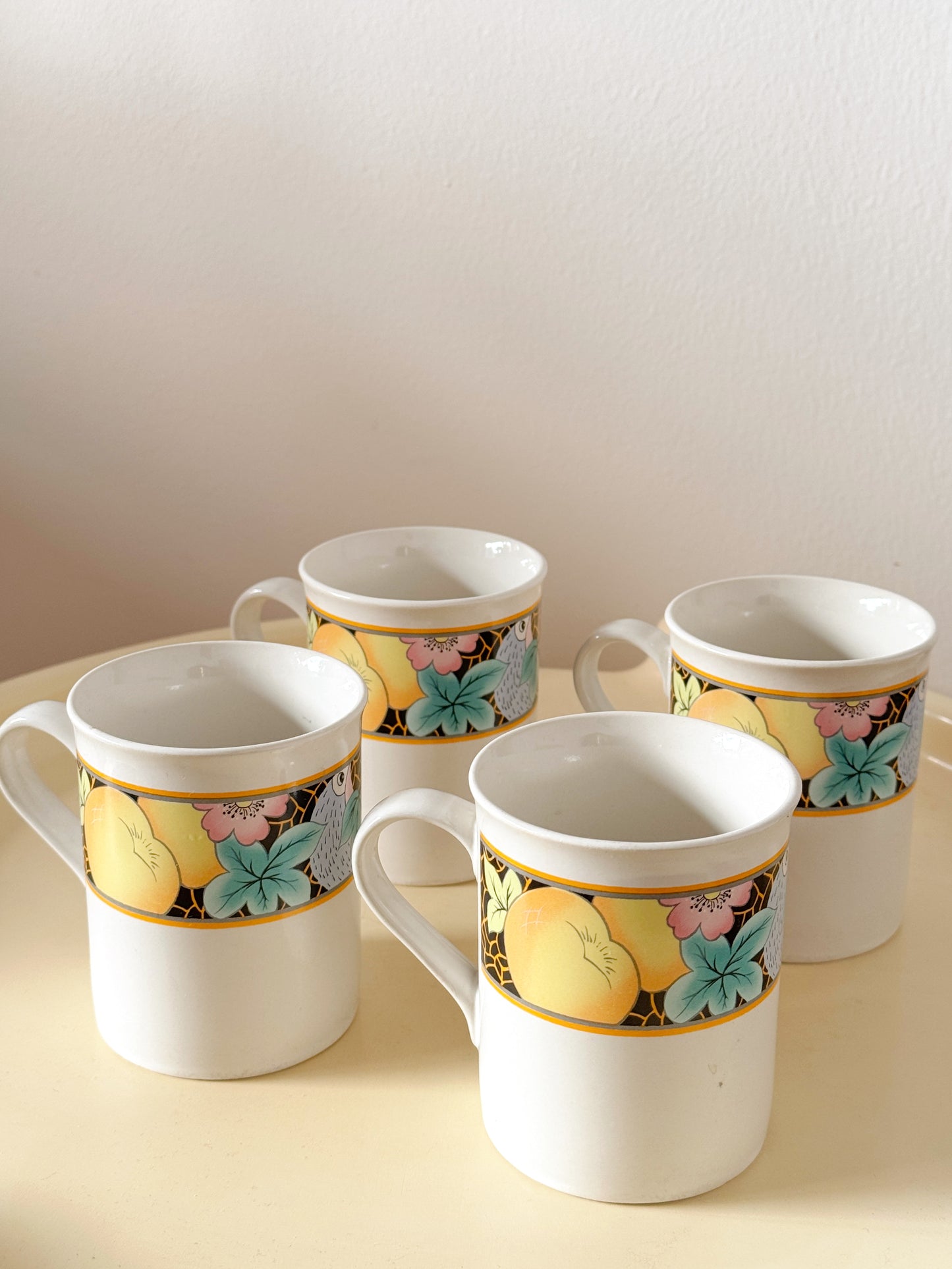 Vintage 1980s Symphony Japan Floral Mugs – Set of 4