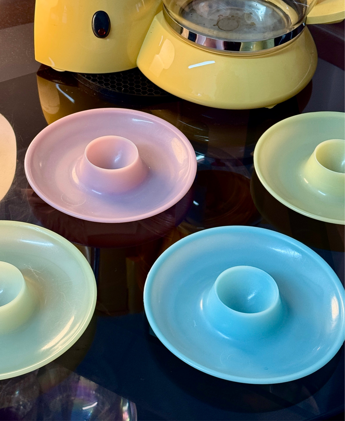 Vintage Pastel Egg Cup Saucers – Set of 4