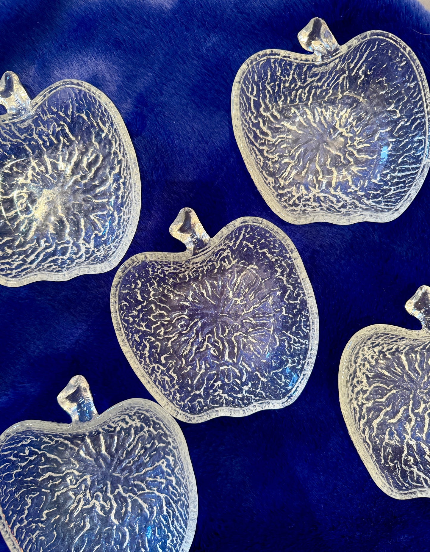 Set of 5 Vintage Textured Glass Apple-Shaped Dessert Bowls – 1990s