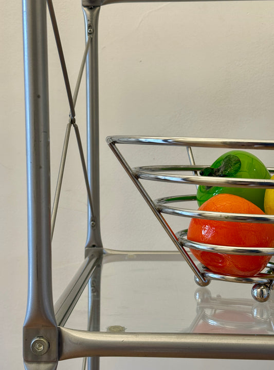 Vintage Chrome Wire Fruit Basket on Ball Feet