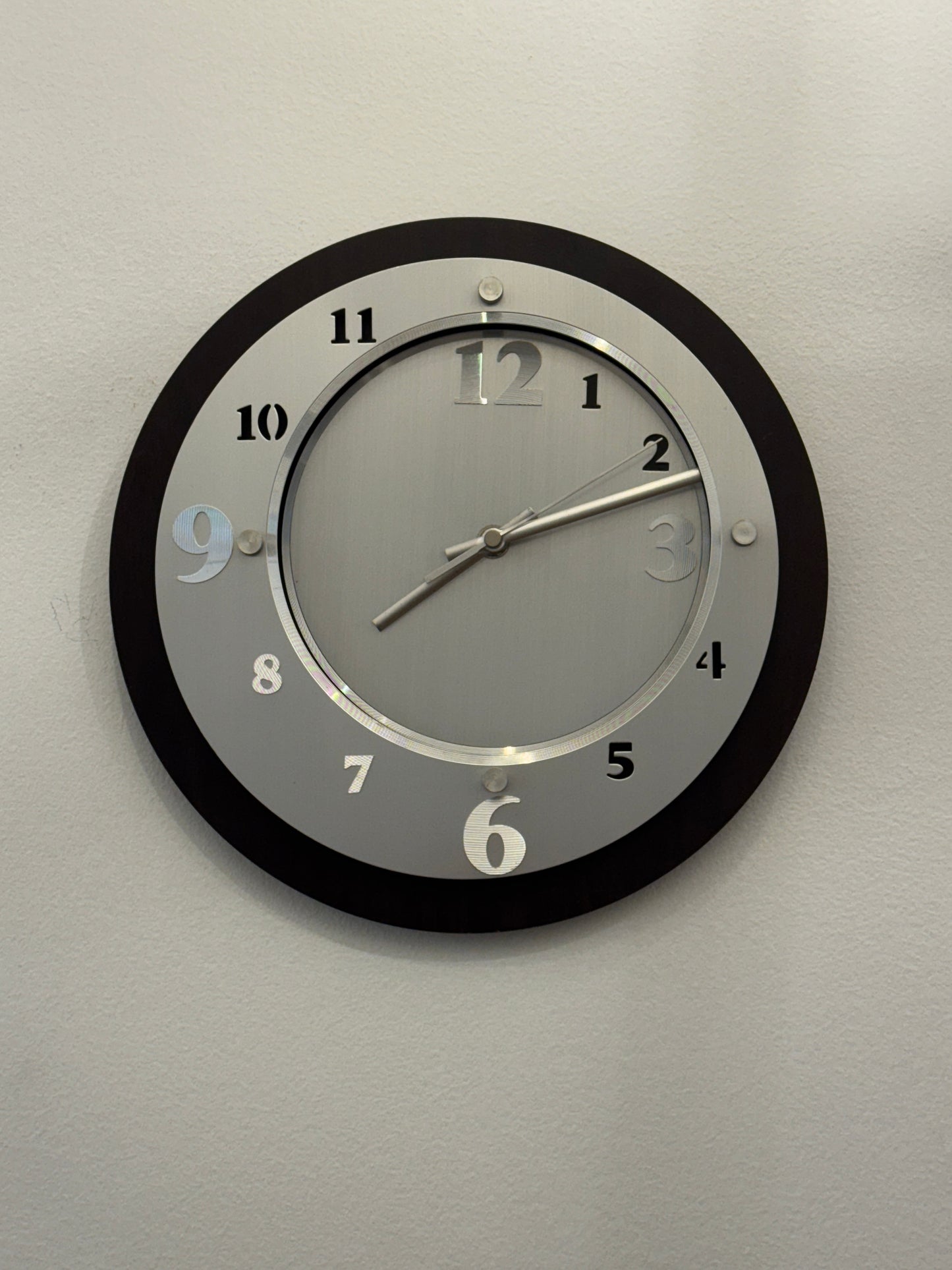 Vintage Y2K Brushed Silver & Wood Wall Clock