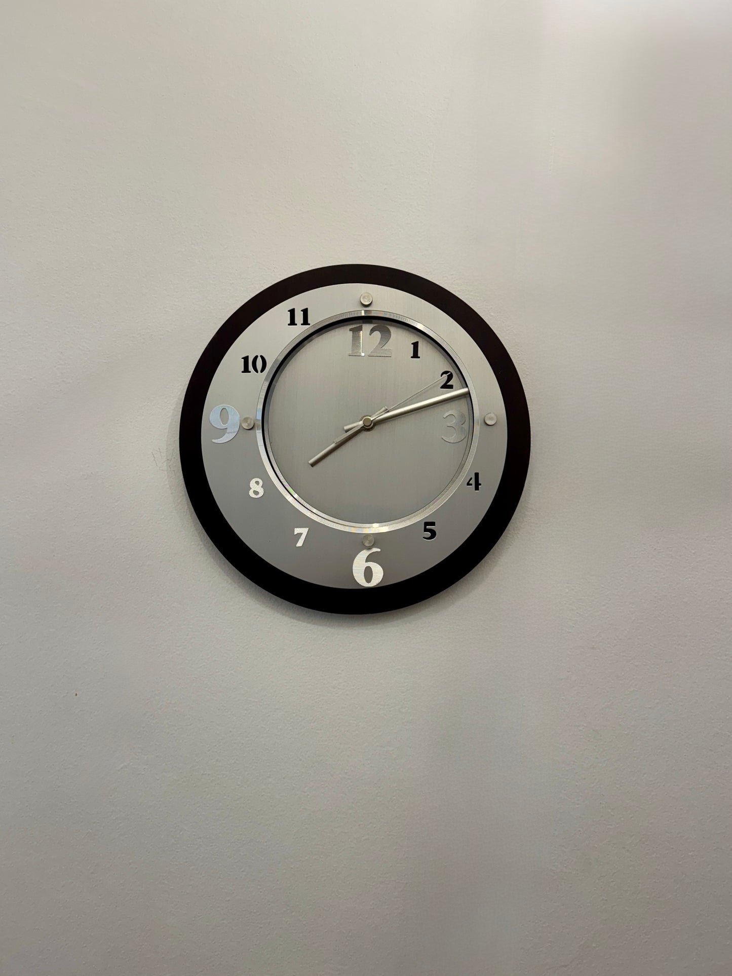 Vintage Y2K Brushed Silver & Wood Wall Clock