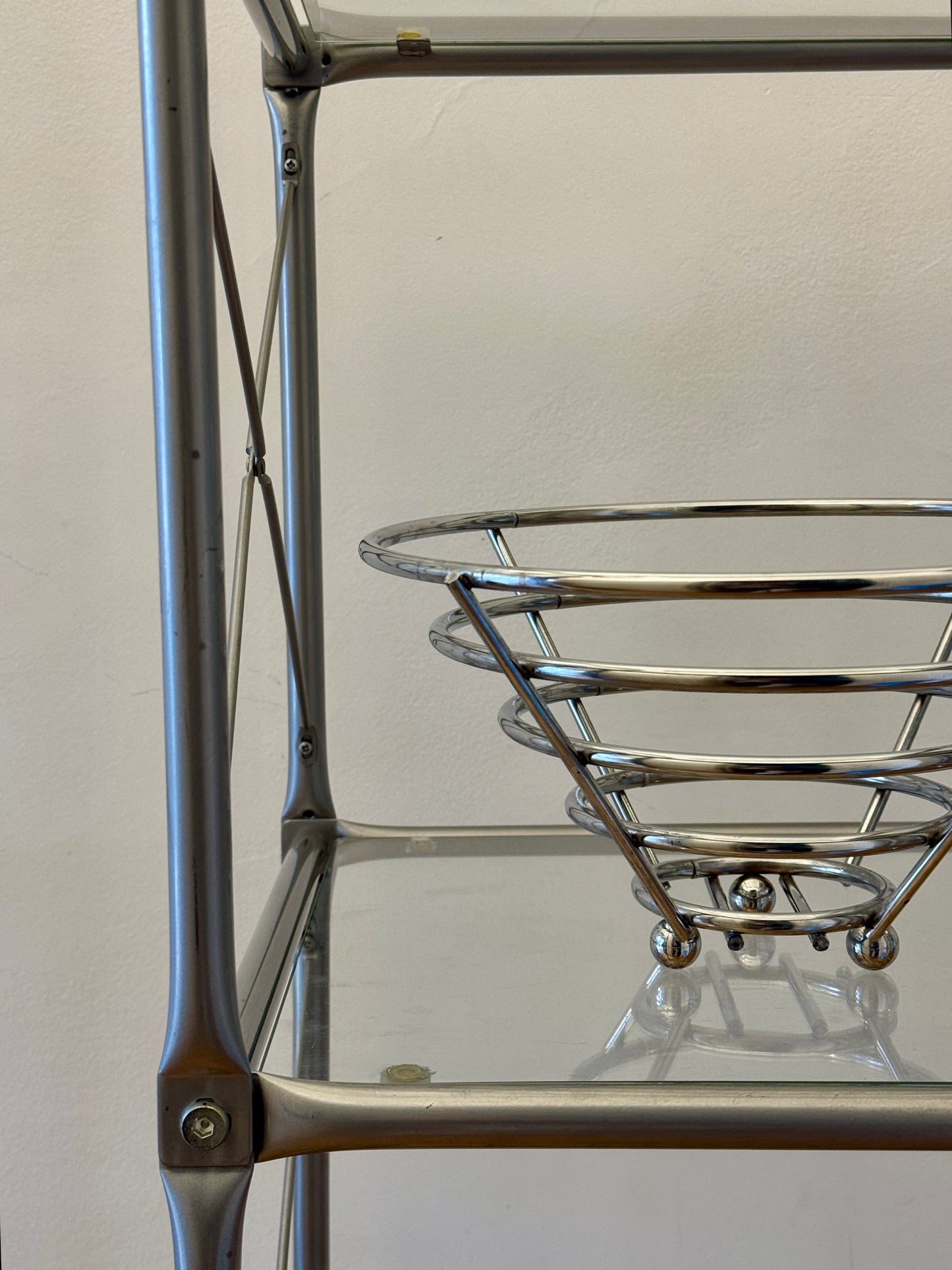 Vintage Chrome Wire Fruit Basket on Ball Feet