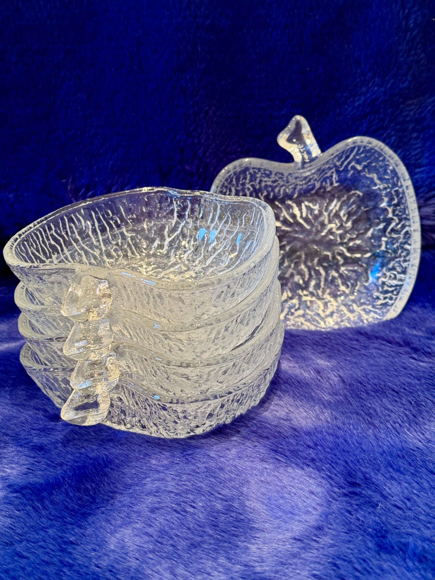 Set of 5 Vintage Textured Glass Apple-Shaped Dessert Bowls – 1990s