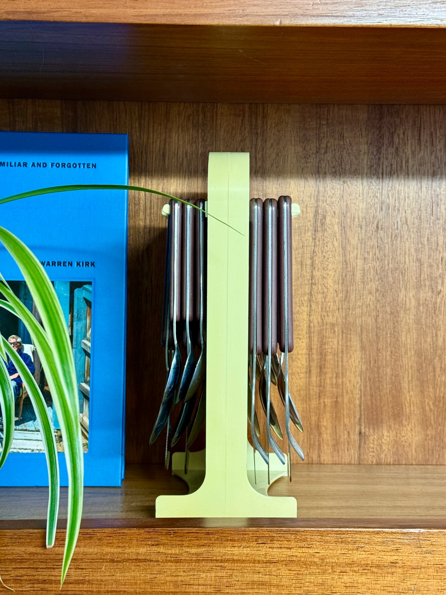 Vintage 70s Brown Cutlery Set with Plastic Caddy