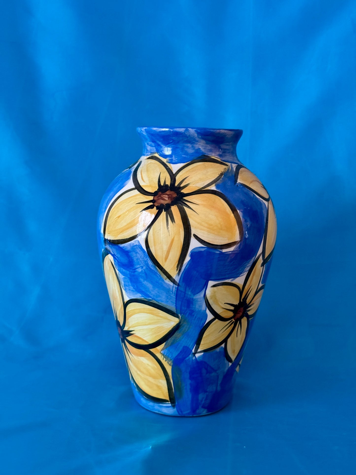 Vintage Hand-Painted Floral Ceramic Vase