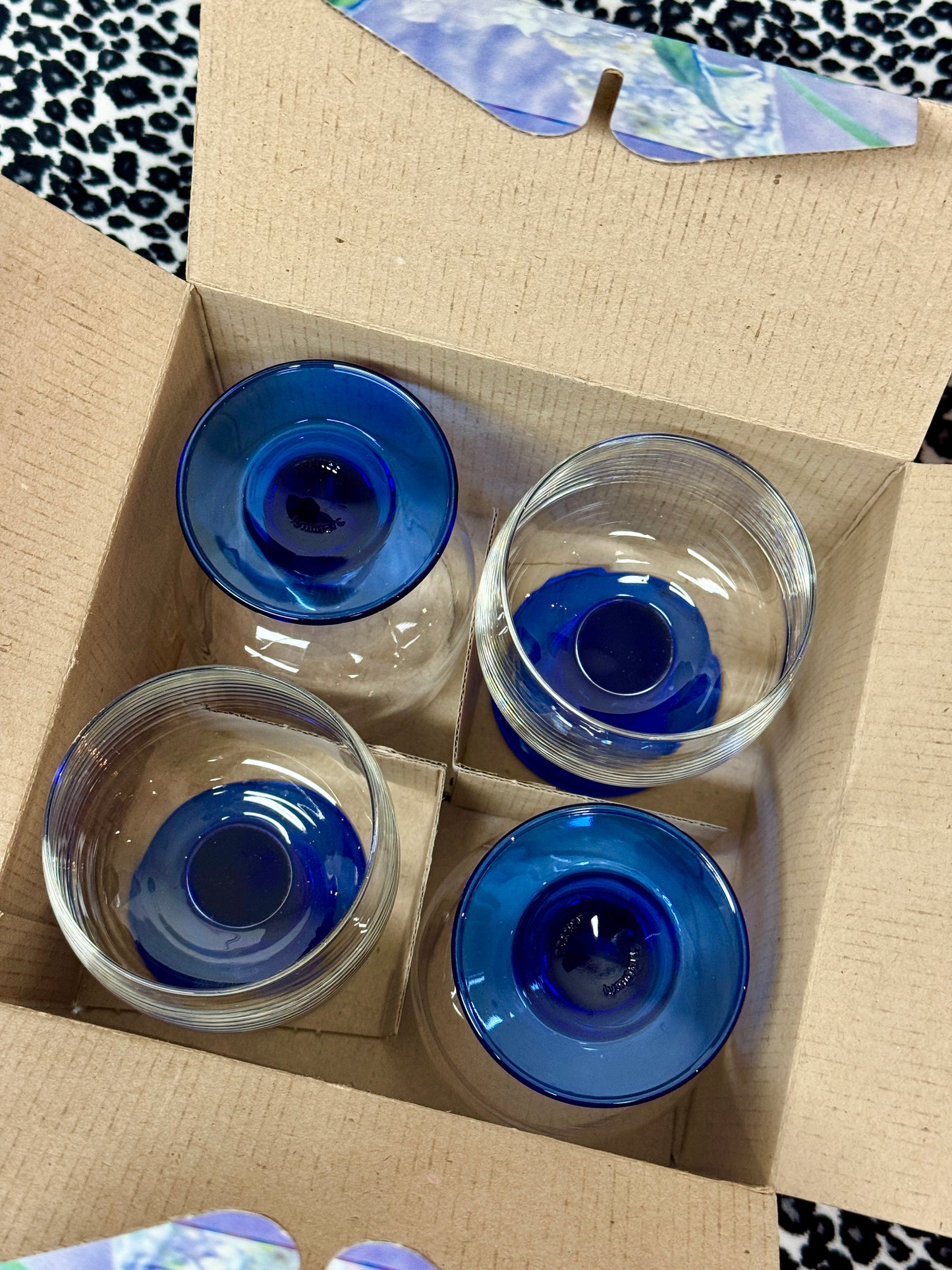 4 x Vintage Saphir Boutique by Luminarc Coupe Glasses – Blue Stems, Original Box