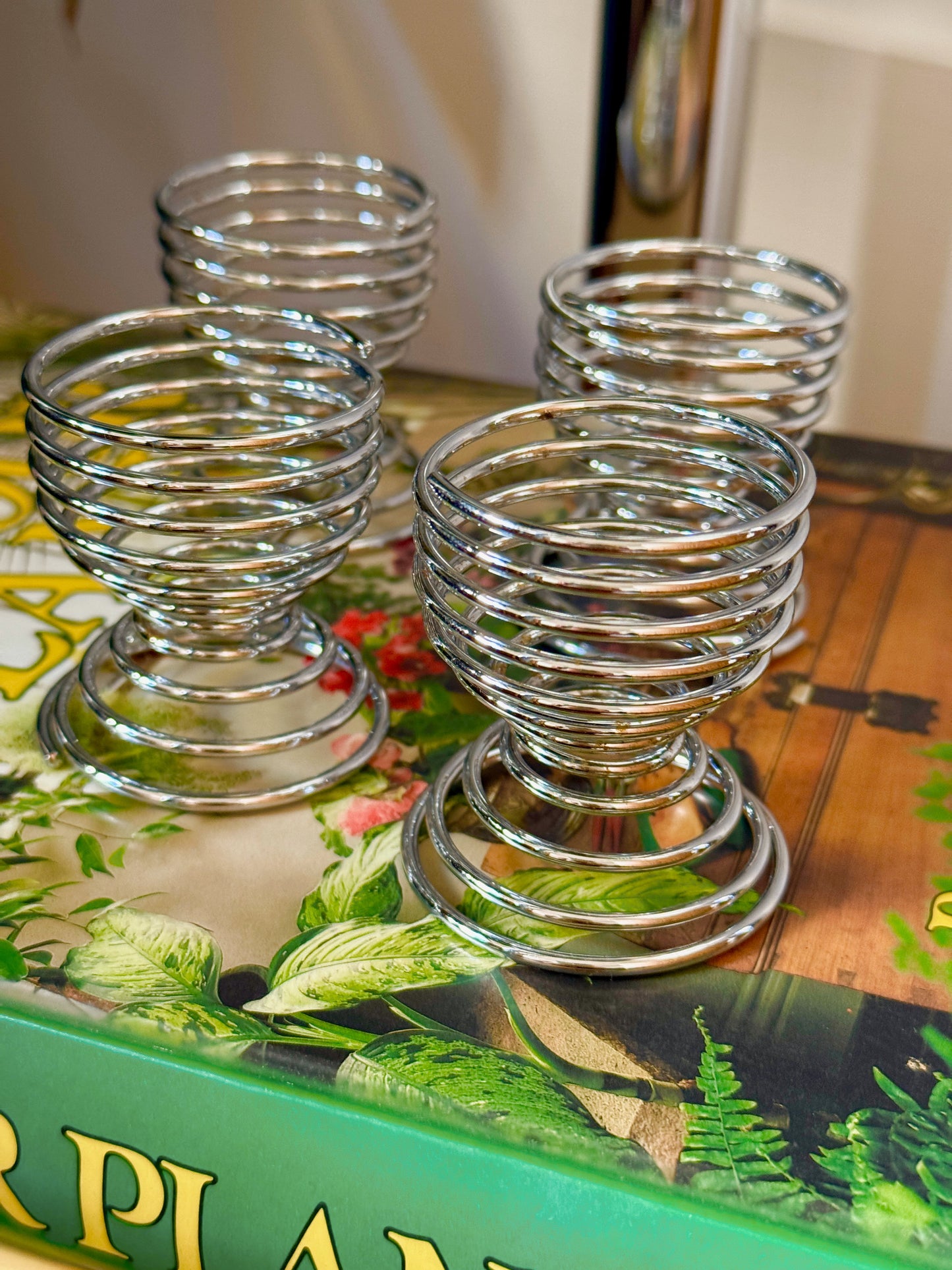 Vintage Chrome Spiral Egg Cups – Set of 4 Mid Century Style