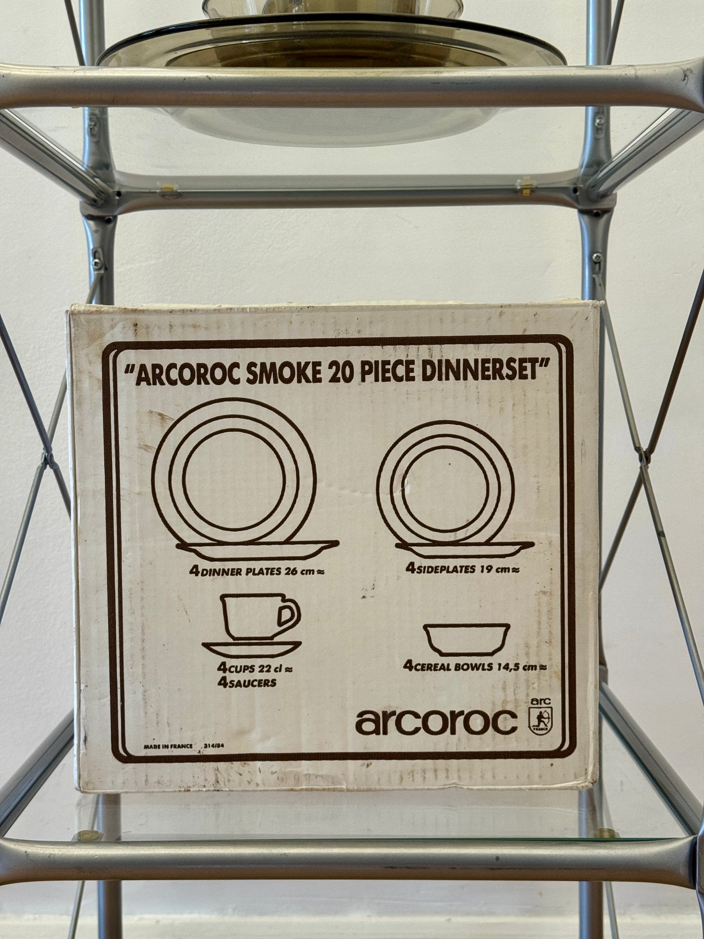 Vintage ARCOROC Smokey Brown 20-Piece Dinner Set – Unused in Original Box | Made in France