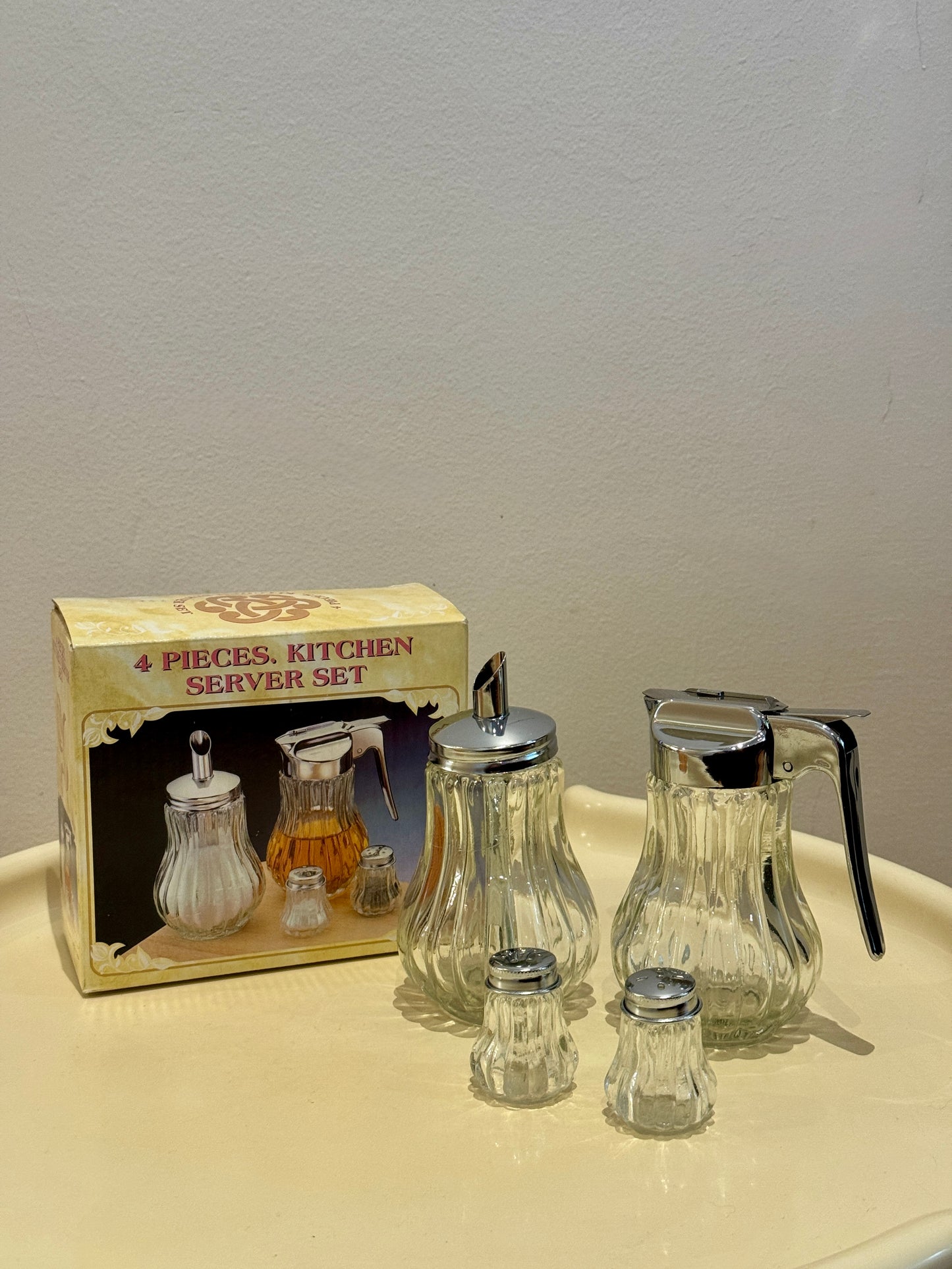 Vintage 4-Piece Glass Kitchen Server Set