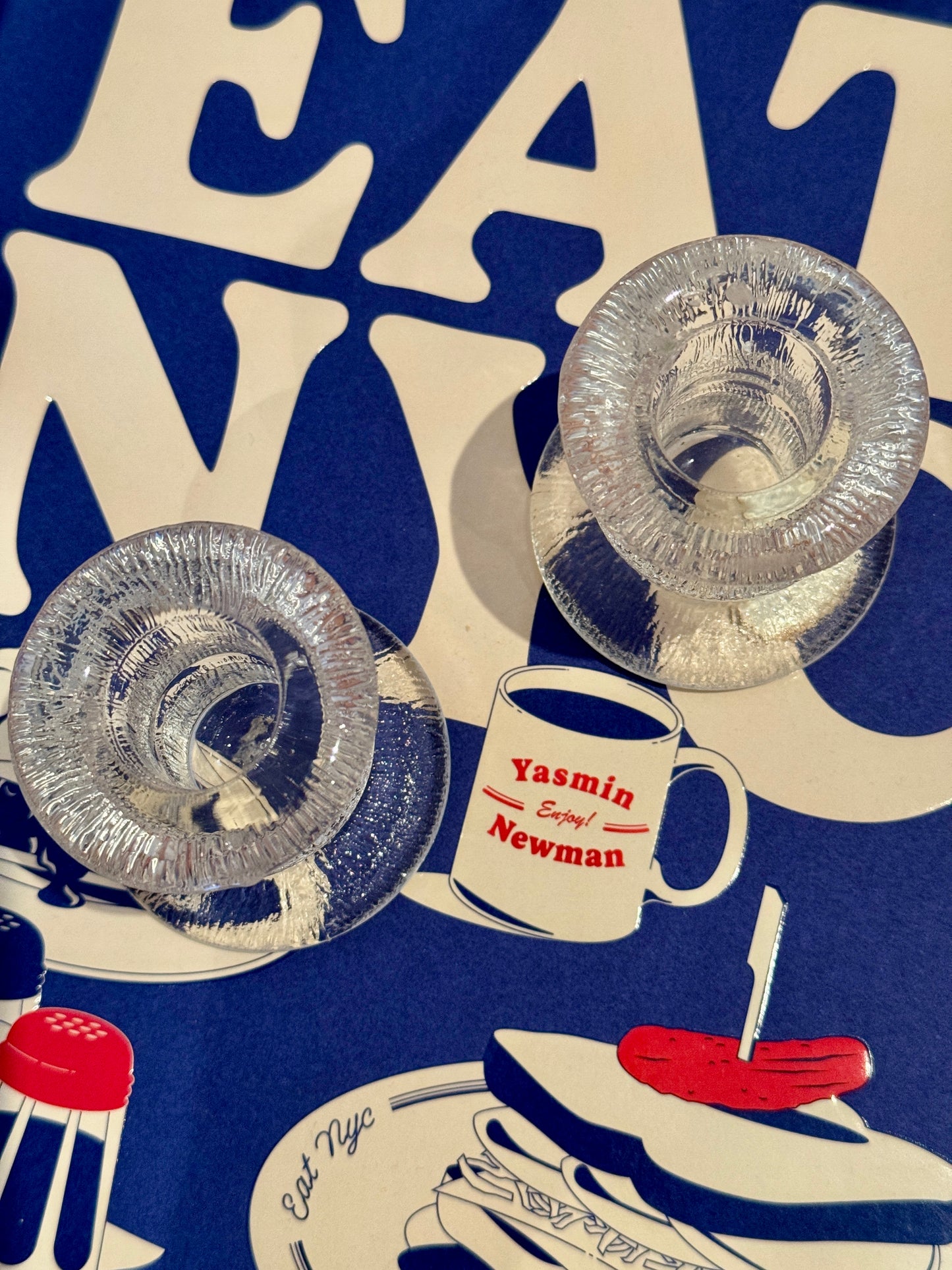 Vintage 1970s Pukeberg Sweden Textured Glass Candle Holders Set of 2 Staffan Gellerstedt Design