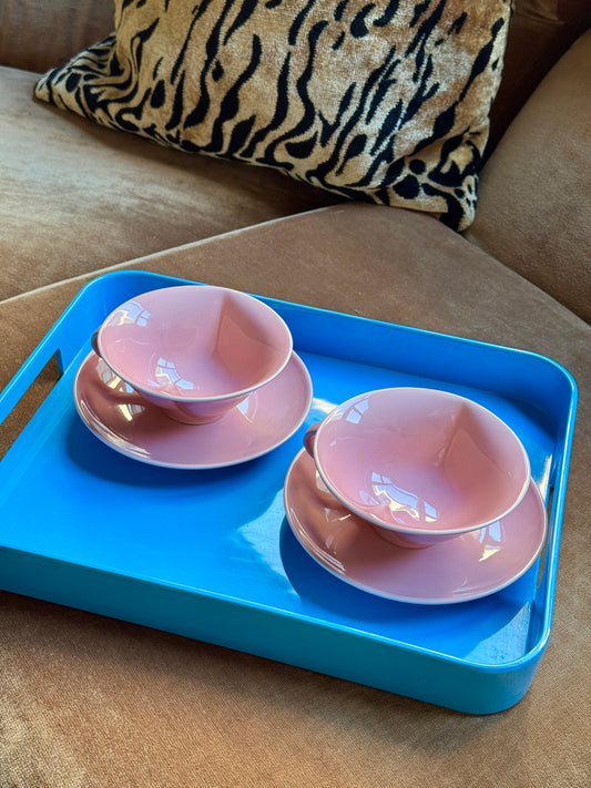 Pair of Robert Gordon Scarlett Heart Cup & Saucers