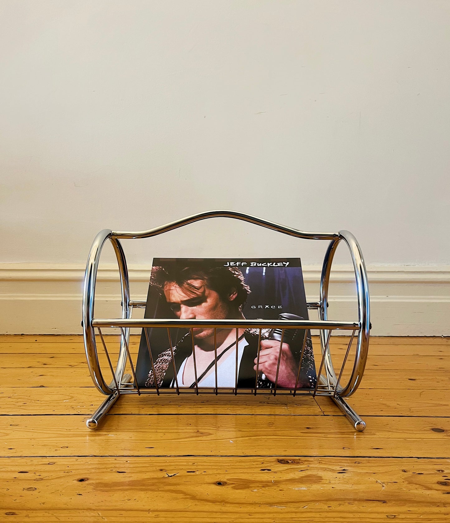 Vintage 1970’s tubular chrome magazine/vinyl rack