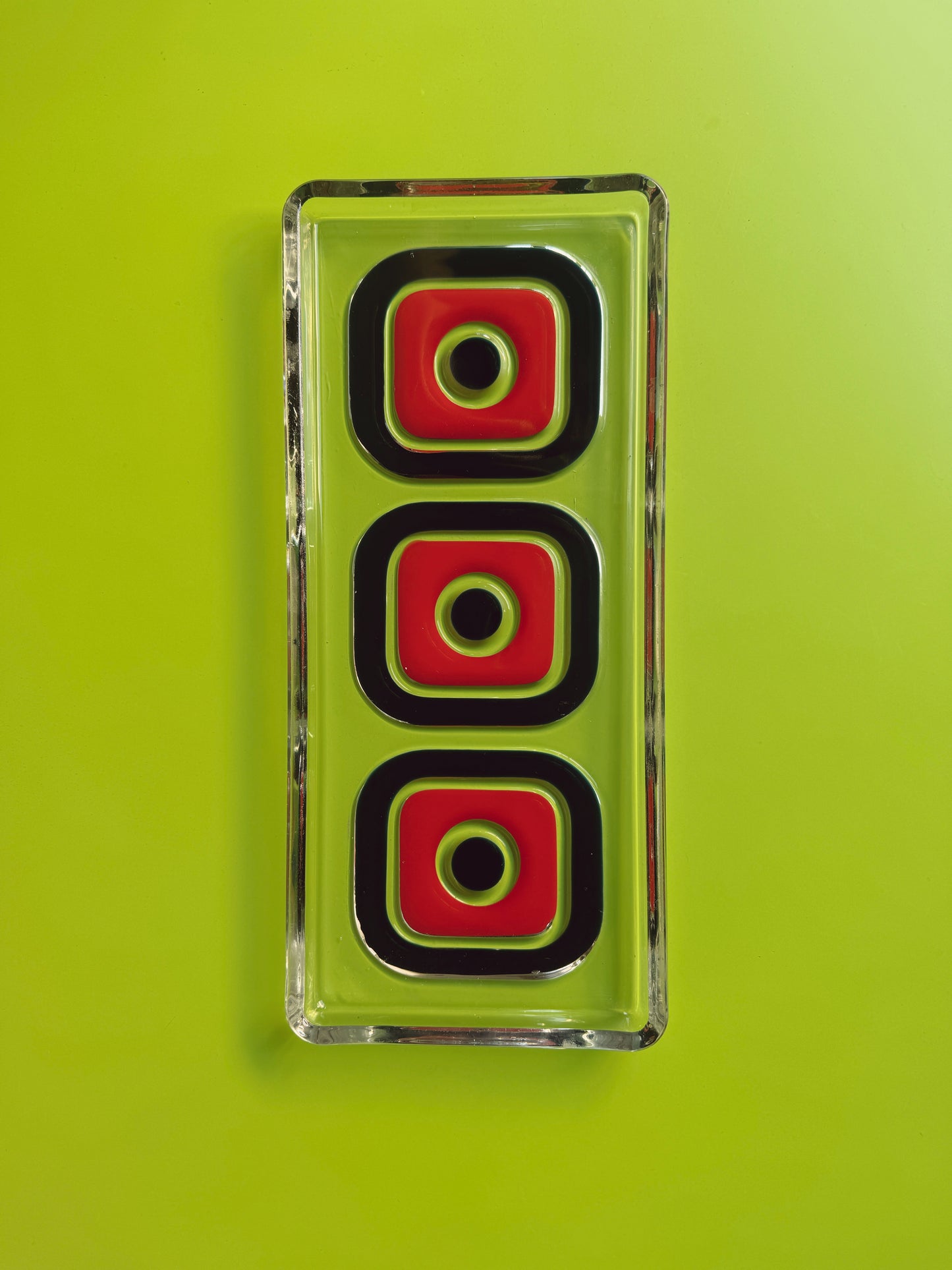 Rare Vintage Walter Kristallglas Tray – Red & Navy Geometric Mid-Century Design