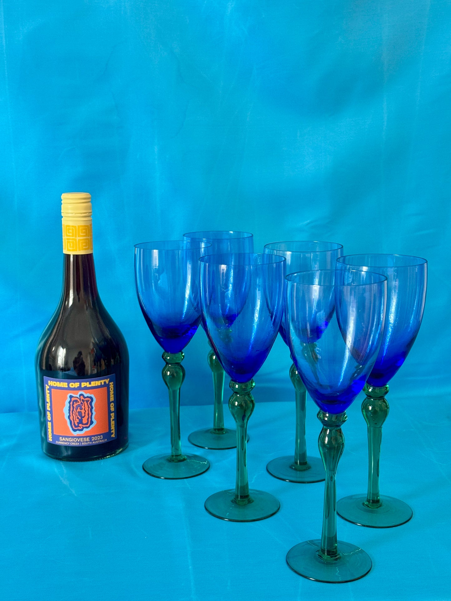 Vintage Blue & Green Wine Glass Set (6pcs)