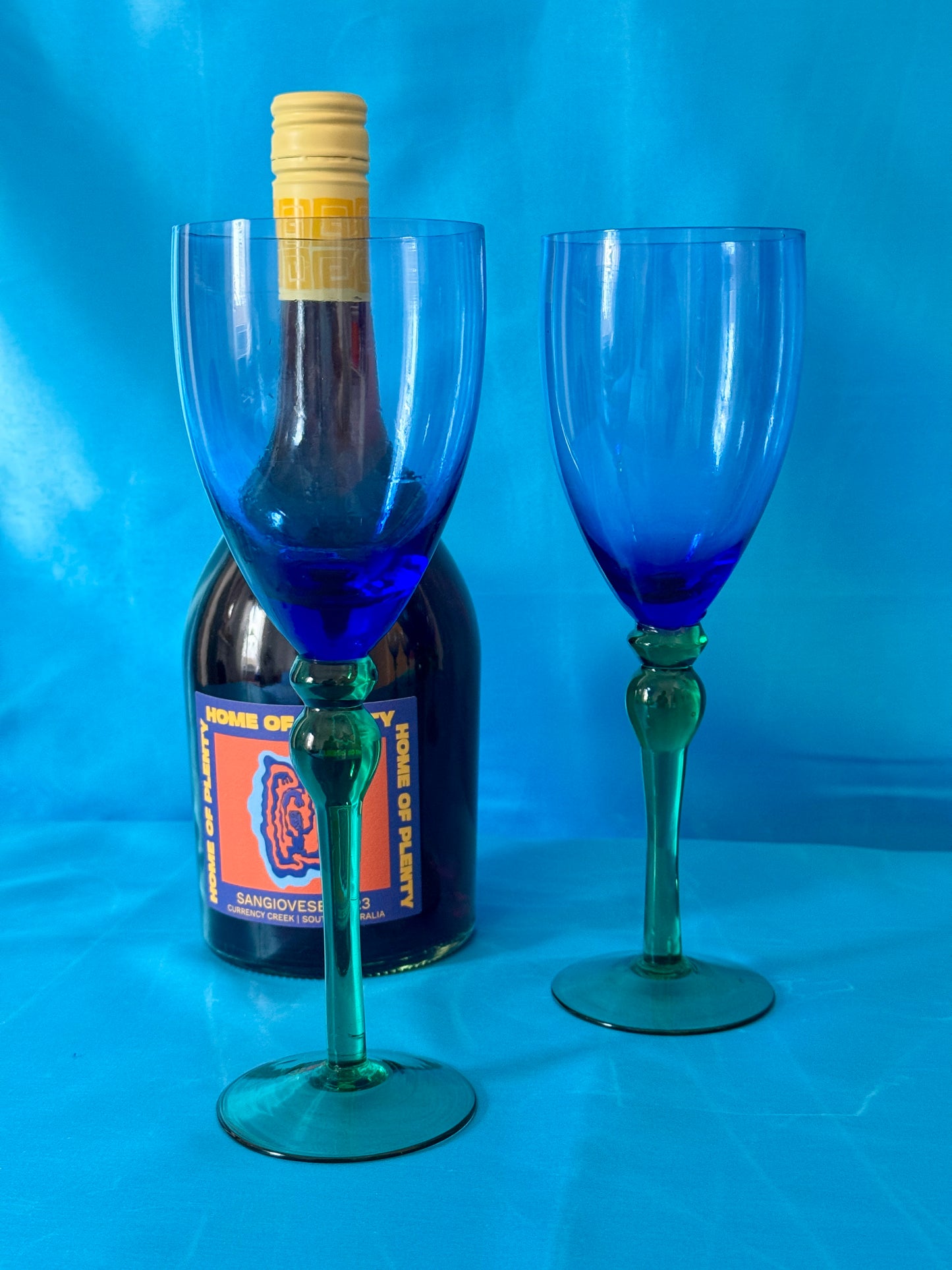 Vintage Blue & Green Wine Glass Set (6pcs)